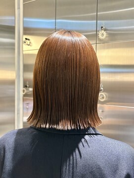 オーガニック リブ 川越(organic+live) 大人可愛い春◎オレンジブラウン外ハネボブ×切りっぱなし
