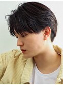 韓国ヘアカルマパーマコンマバングセンターパート黒髪ニュアンス