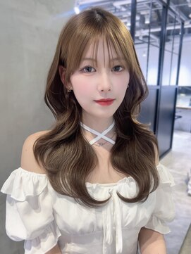 ロング前髪カット顔周りレイヤー韓国ヘア_F40863