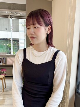 肩下ボブ/外ハネボブ/赤髪/暖色カラー/ハイトーン/バイオレット