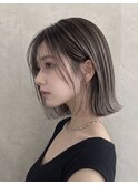 黒髪からでもOK☆小顔♪白髪ぼかしハイライト×軽めボブ