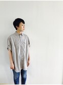 大人女子奥行きショート＿黒髪ナチュラル＿アシメバング小顔