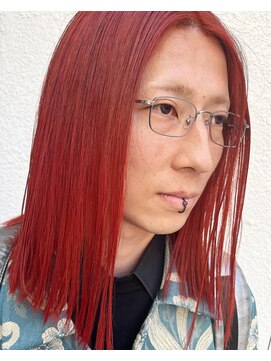 カー(KAH) オレンジ　ミディアムヘア　メンズ　切りっぱなし　高円寺