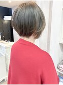 福山市美容室Caary ブリーチカラー透明感グレージュショートボブ