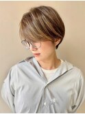 大人キレイ小顔ショートボブ立体感ハイライトシルキーベージュ