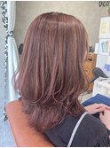 髪質改善　外はね　ウルフスタイル　ピンクベージュ