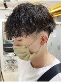 ツイストスパイラルパーマメンズパーママッシュウルフフェード