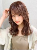 デジタルパーマ前髪パーマ韓国くびれミディアムチェリーブラウン