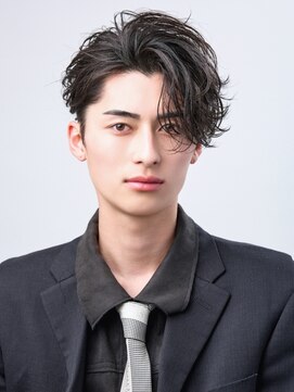 オーシャントーキョー(OCEAN TOKYO) 【大人の色気】かきあげヘア黒髪パーマツーブロック波巻きパーマ