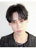シースルーセンターパートウルフニュアンスパーマ黒髪韓国ヘア