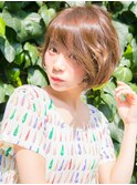 ショートボブ×流しバング
