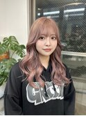 ミルクティーピンクグレージュミディアムウルフレイヤー長めボブ