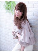 暖色系カラーくすみピンクニュアンスカラー外ハネミディアム
