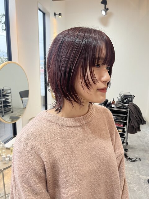 wolf cut × cherry red color