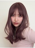 顔周りレイヤーカットグレージュカラーくびれボブベージュカラー