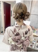 浴衣ヘア 編み込みツインお団子