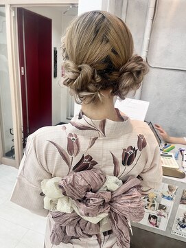 プティクローシェ バイ クオーレ(petite cloche by CUORE) 浴衣ヘア 編み込みツインお団子