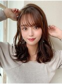 ミニウルフ前髪パーマ韓国くびれミディアムチェリーブラウン