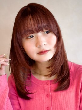 ガーデンヨコハマエスト(GARDEN YOKOHAMA est) ミディアム　デジタルパーマ風レイヤー　チェリーブラウン