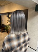 バレイヤージュ、ハイライト、レイヤーロング、グレーベージュ