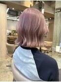ミルクティーピンクグレージュカラー韓国ハッシュカットレイヤー