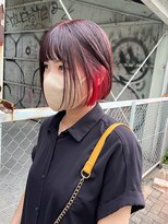 テトヘアー(teto hair) インナーカラー 赤髪 レッドカラー ワインレッド ボブ