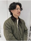 モテ髪黒髪King Gnuパーマアップバングミディアムウェーブパーマ