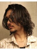 メンズロン毛メンズミディアムメンズボブ毛流れパーマ熊本下通