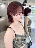 カーテンバング　ボブ　ボルドーカラー