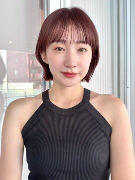 ガーデンヨコハマエスト(GARDEN YOKOHAMA est) 切りっぱなしボブ ワイドバング ブリーチなし ピンクブラウン