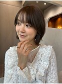 ダークアッシュブラウンミディアムレイヤー韓国巻き顔周りカット