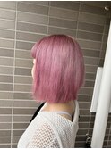 ダブルカラーケアブリーチベージュピンクボブ