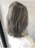 黒髪/グレーベージュ/レイヤーロング/前髪パーマ/上大岡