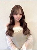 マロンベージュ/くびれヘア/シールエクステ/レイヤーカット