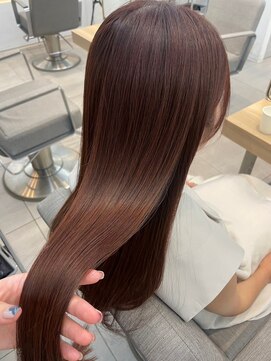 ノク 渋谷(nok) ツヤたっぷりピンクブラウン_前髪アンブレラカラーこなれミディ