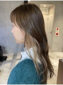 顔周りレイヤーレディースロングミルクティーベージュ20代