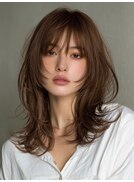 ＠オリーブグレーココアベージュ小顔クラゲヘアー/黒髪/髪質改善