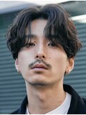 センターパートフェザーパーマフェザーショート毛流れニュアンス