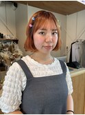 ブリーチ1回でできる顎ボブオレンジピンクカラー