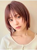 ミディアムレイヤー/くびれヘア/アプリコットオレンジ/20代/30代