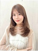 イメチェン/ピンクベージュ/ミディアムレイヤーカット/韓国/小顔