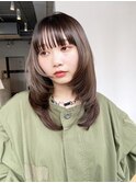 ロング顔周りレイヤー前髪カットオリーブベージュ_ba509892