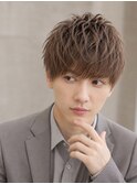 ◆マッシュダウンバング/リバースセンターパート/ミルクブラウン