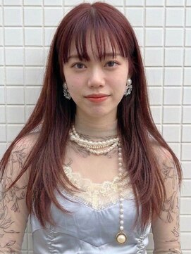 オンフ(ONFFO) レッドブラウン 艶カラー ブリーチなしダブルカラー 前髪