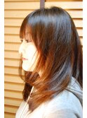 ラウンドバング艶々セミロング