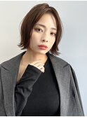 ★くびレイヤーエモージュ黒髪グレーベージュレイヤーロング前髪