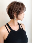 ハイライト白髪ぼかしダブルカラーインナーカラーショートボブ