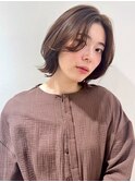 レイヤーボブ 外ハネ グレージュ 前髪なし 20代 30代