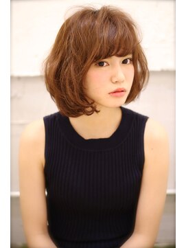 ノラ ヘアーサロン(NORA HAIR SALON) 厚め斜め流し前髪で小顔♪ナチュラルゆるふわラブワンカールボブ