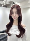 小顔ブリーチなし黒髪ネビージュワンレンローレイヤーボブルフ
